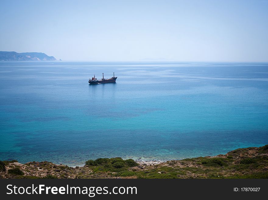 Cargo Ship In Aegean Sea