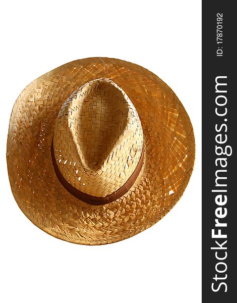 Natural woven hat on white background
