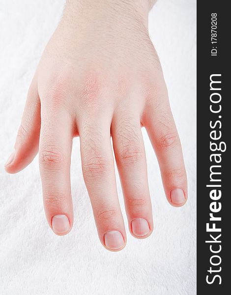 Male manicure on a white background