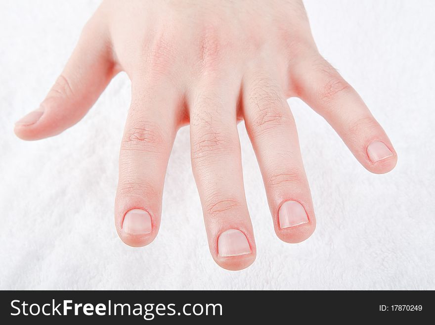 Male manicure on a white background