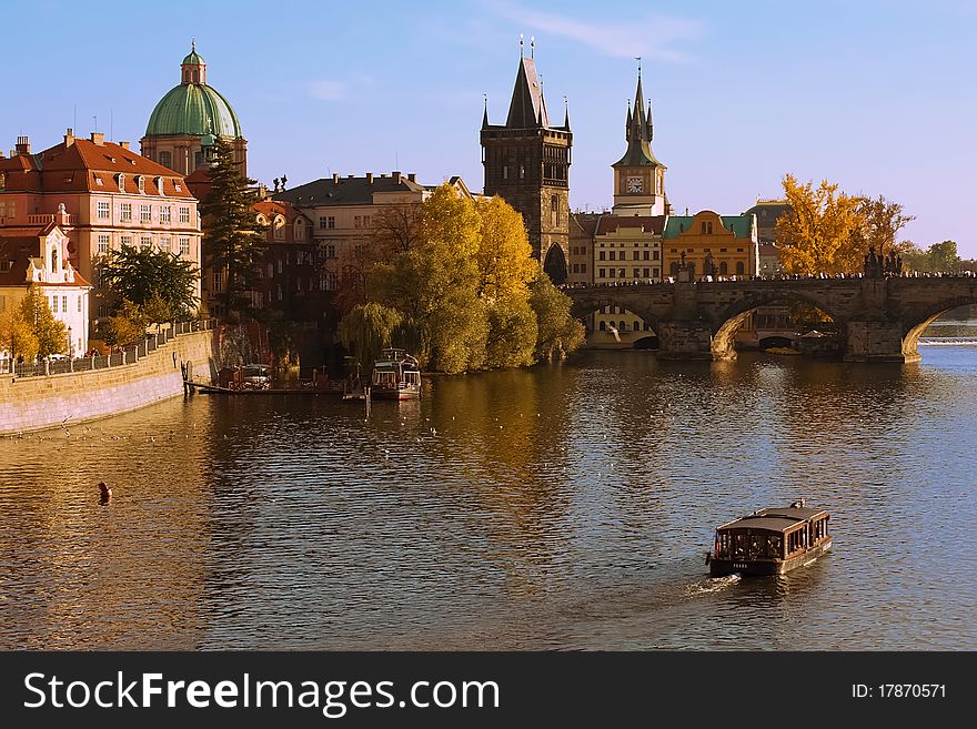 View of the Vltava River and Charles Bridge. View of the Vltava River and Charles Bridge