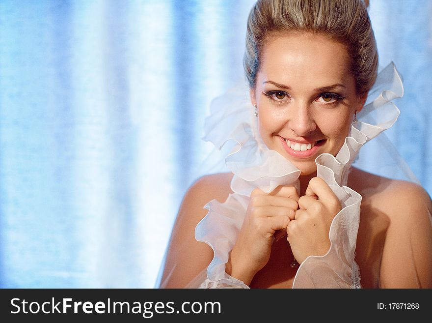 Portrait of happy young bride with veil. Portrait of happy young bride with veil