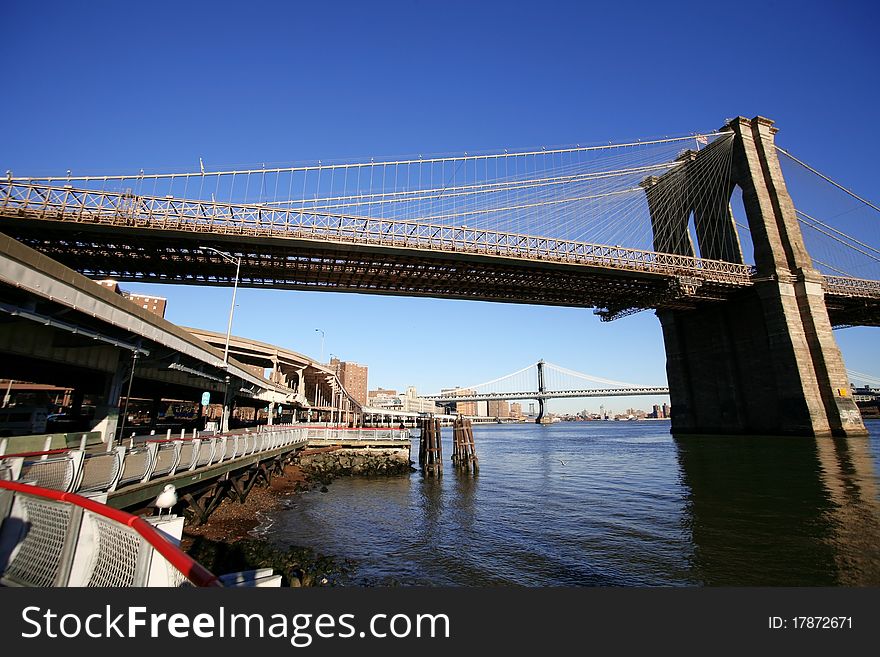 NYC - Brooklyn bridge, view from Manhattan. NYC - Brooklyn bridge, view from Manhattan