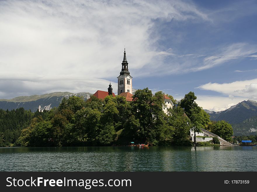 Bled Lake With The Church On Island