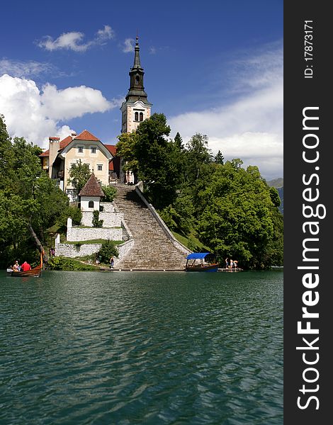 Bled Lake With The Church On Island