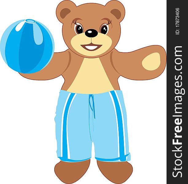 Bruin with blue ball. Illustration