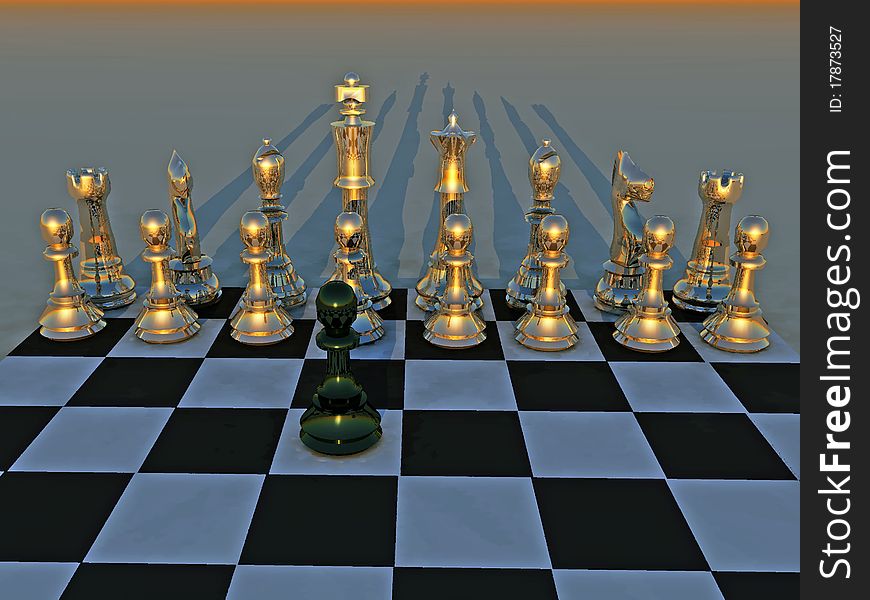 3d rendered metal checkmate with reflection. 3d rendered metal checkmate with reflection