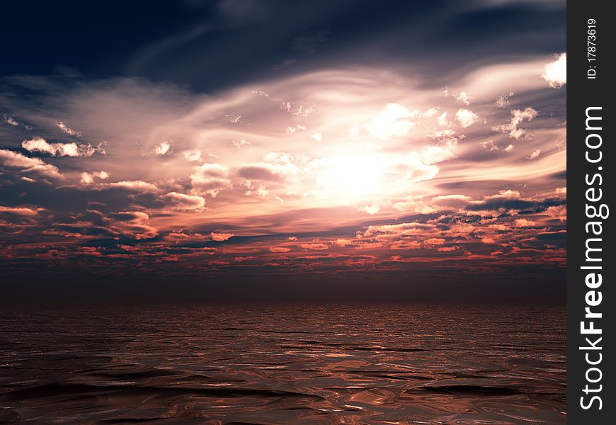 3d rendered ocean sunset seascape