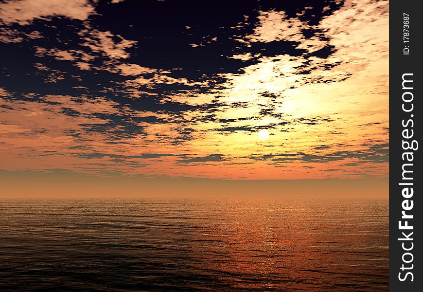 3d rendered ocean sunset seascape