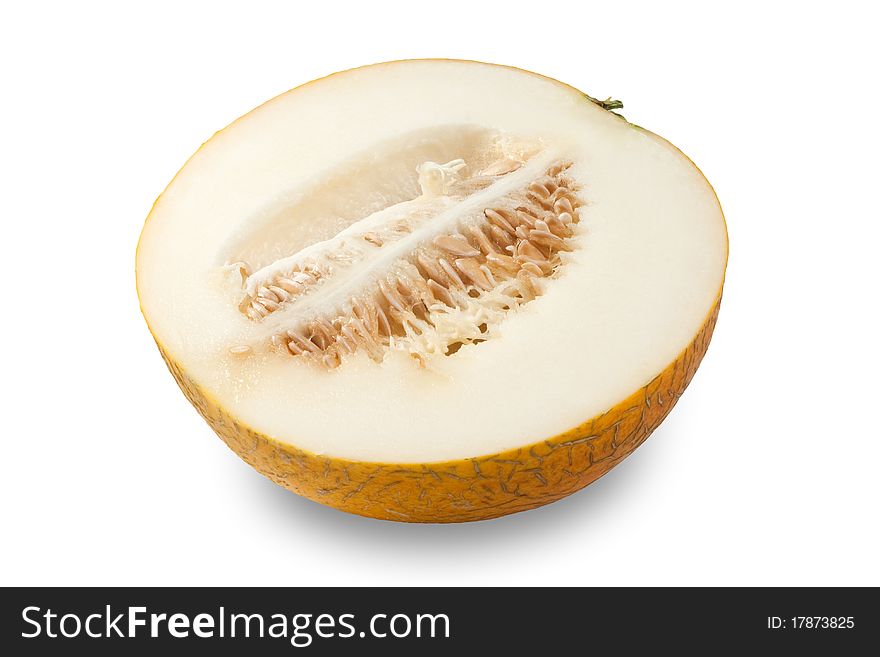 Half yellow melon isolated on white background