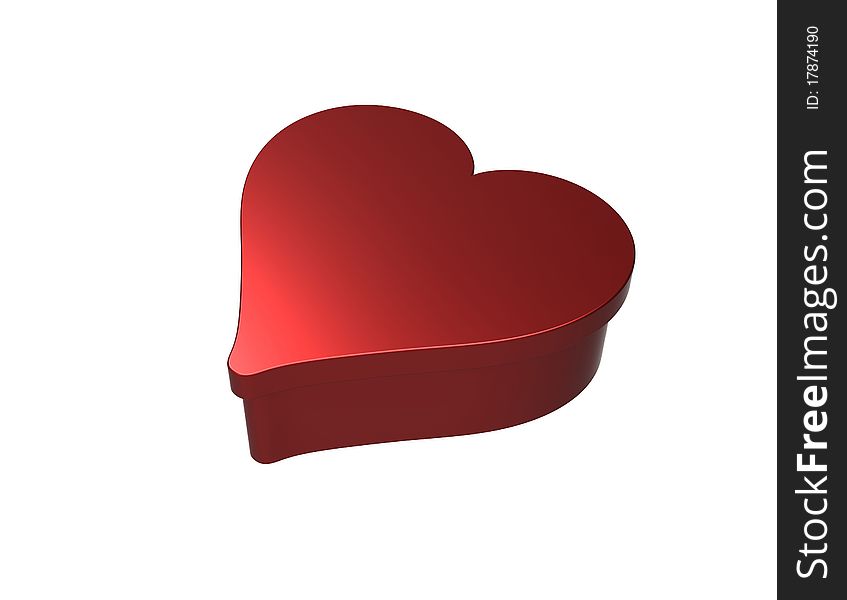 Box red closed in the form of heart on a white background