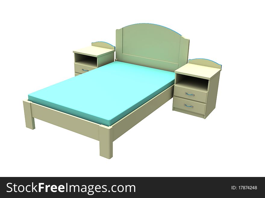 Bed with bedside tables on the white