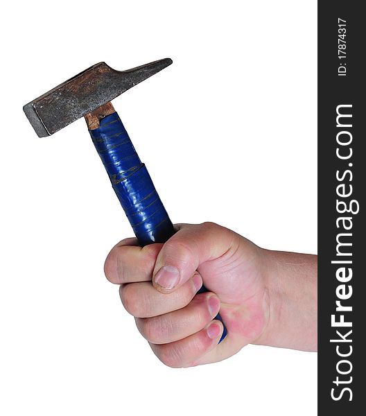 It photographs of men's hand holding a hammer. It photographs of men's hand holding a hammer