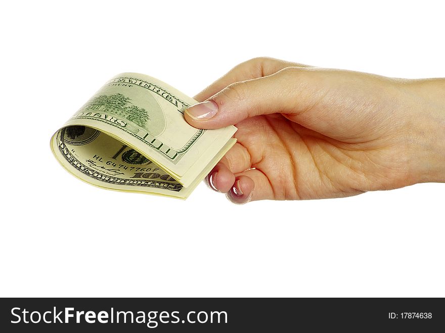 Hand with money isolated on white background