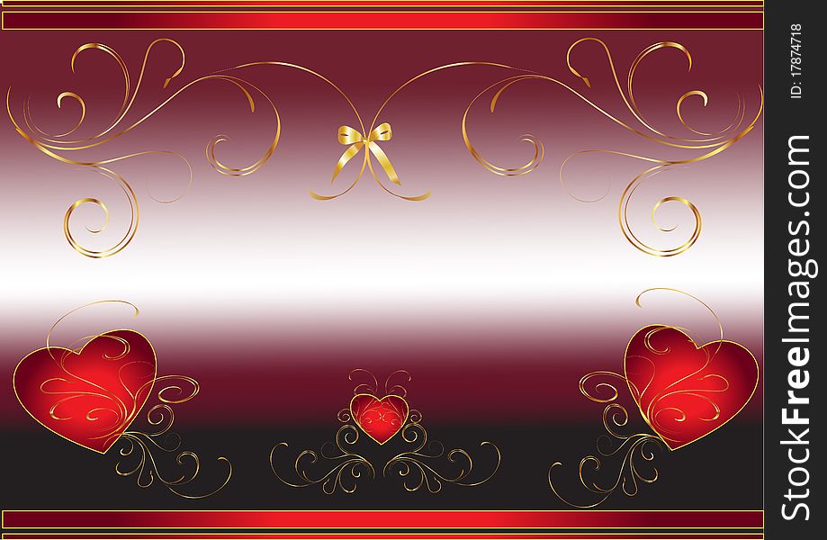 Hearts illustration in abstract red and black royal background. Hearts illustration in abstract red and black royal background