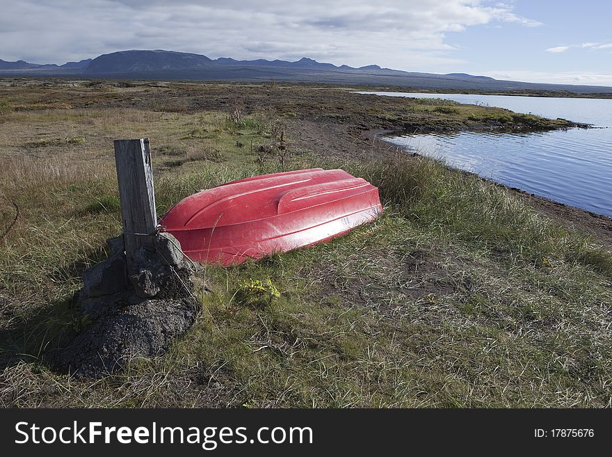 Rowboat At Thingvellir Lake In Iceland