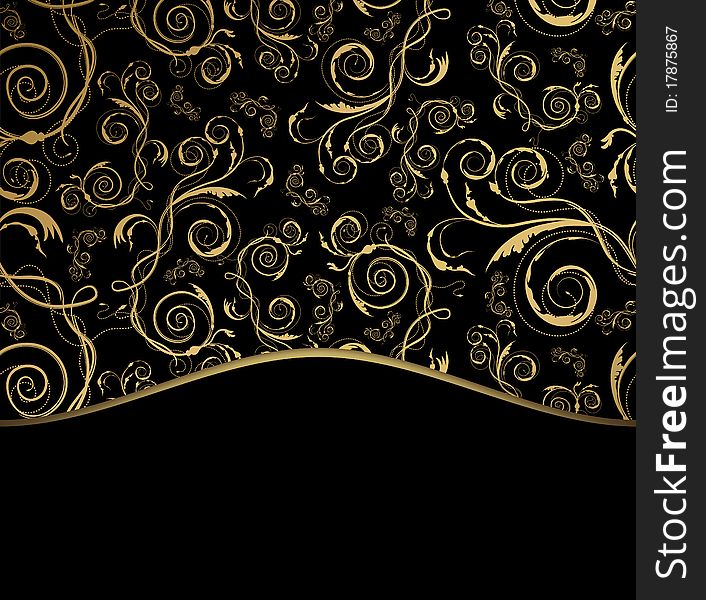 Decorative black and gold  background with ornament. Decorative black and gold  background with ornament