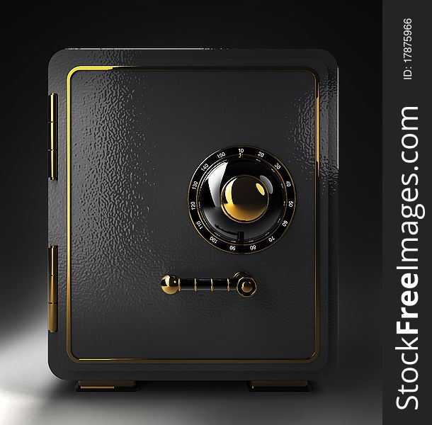 Bank safe isolated on black 3D render