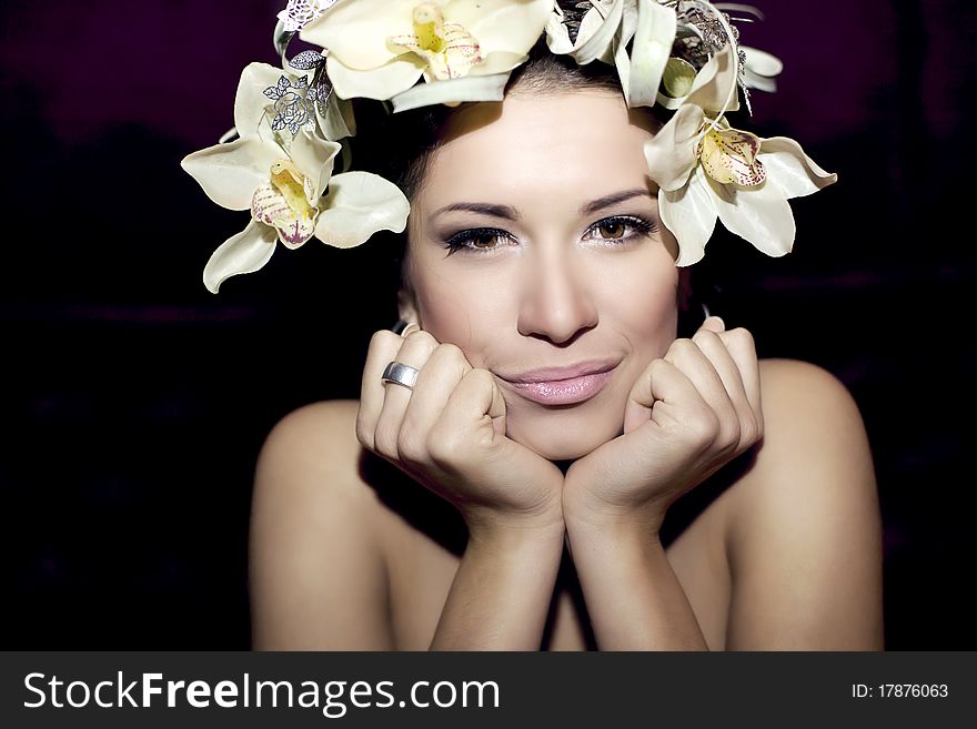 Beautiful Young Woman Face With Flowers