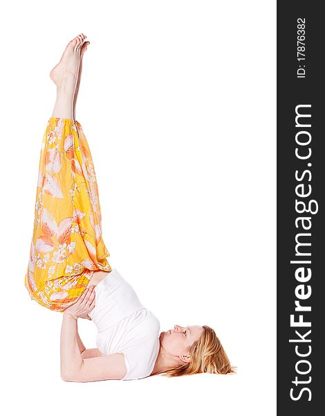 Young woman doing yoga exercise. isolated