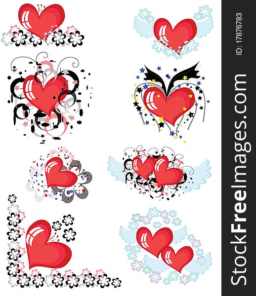 Decor with hearts,over white. Decor with hearts,over white