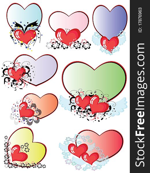 Varicolored frames with hearts, isolated. Varicolored frames with hearts, isolated