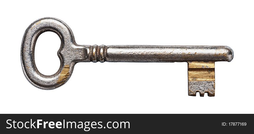 Old key on a white background, clipping path. Old key on a white background, clipping path.