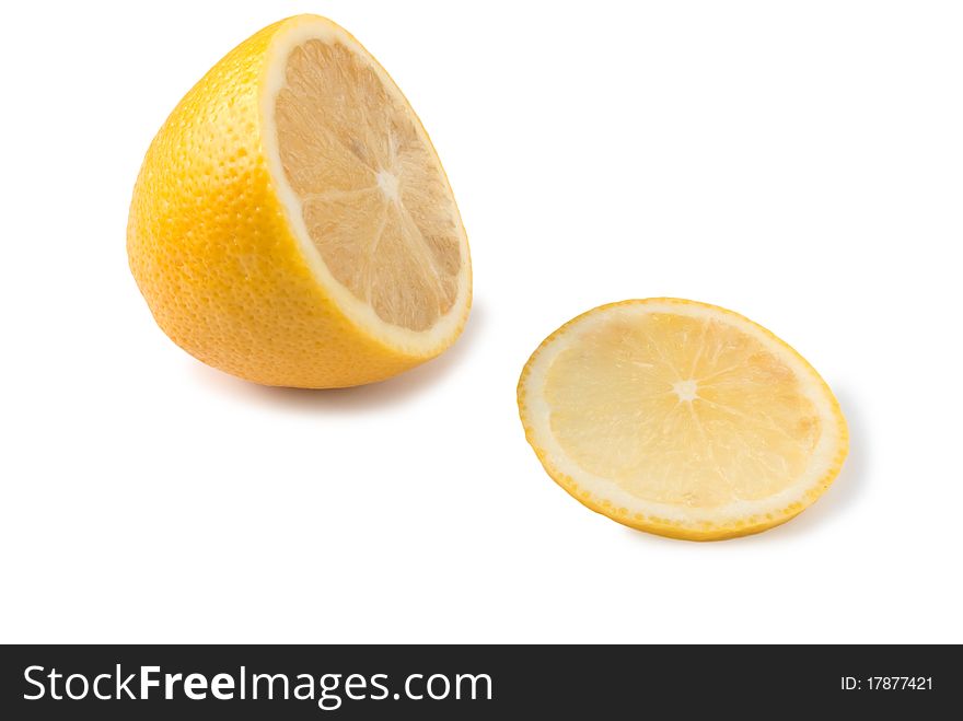 Cut lemon on a white background