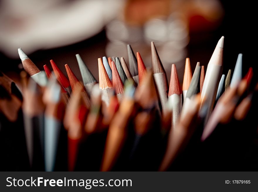 Group of colorful crayons closeup