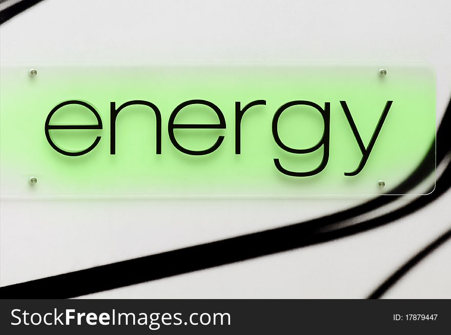 Close up image of green energy sign.