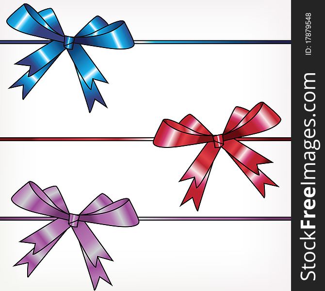 Bows on ribbons, a set. Vector background