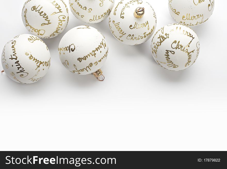 White christmas balls on white background