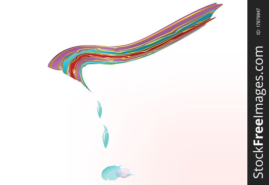 From a color ribbon water drips. From a color ribbon water drips
