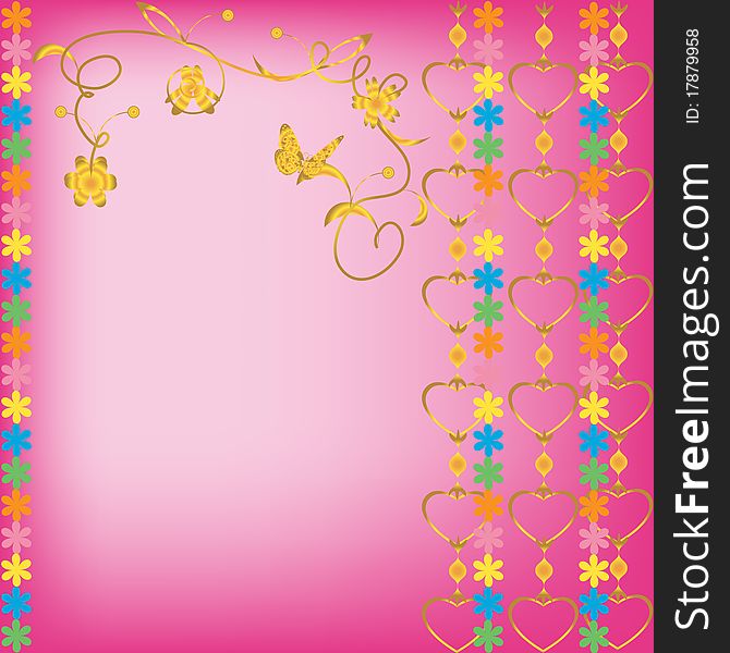 Pink east background with gold flower suspension brackets