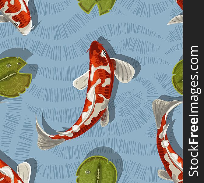 Fish Seamless Pattern Can Be Used For Wallpaper, Website Background, Textile Printing. Koi Fish Seamless