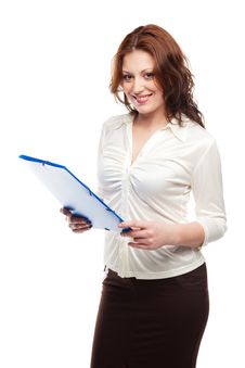 Business Woman In A White Blouse And Skirt Royalty Free Stock Images