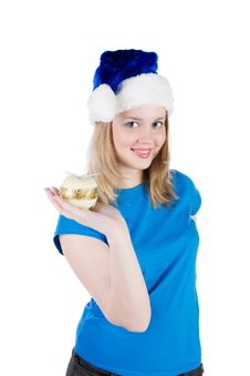 Girl With Christmas Tree Balls Royalty Free Stock Photos