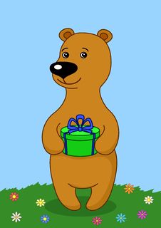 Teddy-bear With Gift On Meadow Stock Photos Teddy-bear With Gift On Meadow Stock Photos
