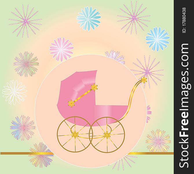 Pink baby carriage in a retro style