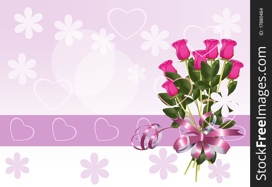 Card with a bouquet of pink roses. Card with a bouquet of pink roses