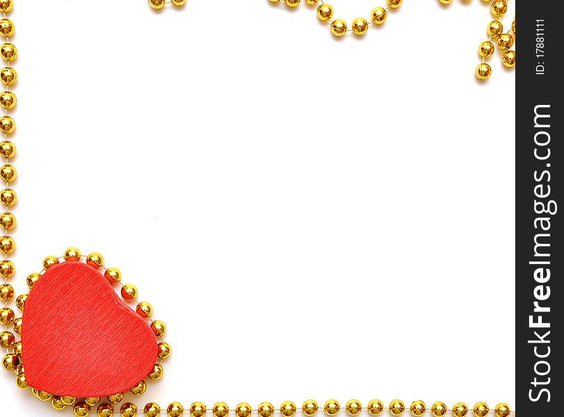 Red heart on a background of a yellow beads. Red heart on a background of a yellow beads