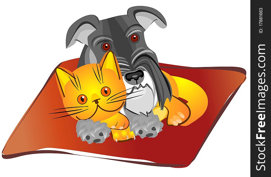 vector miniature Schnauzer dog and british cat