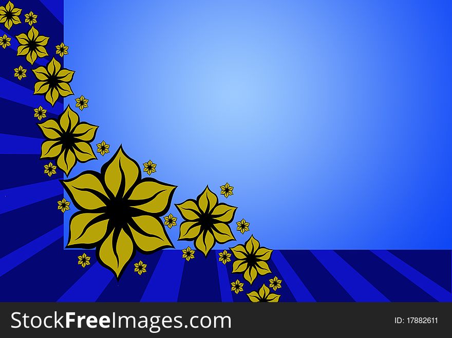 Floral design decoration with blue rays in background