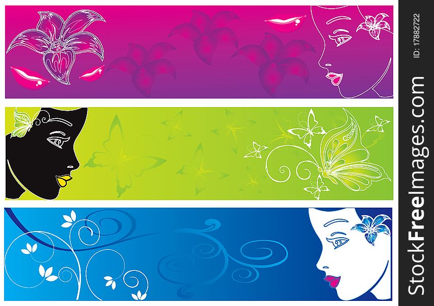 Flower head women color banner illustration vector