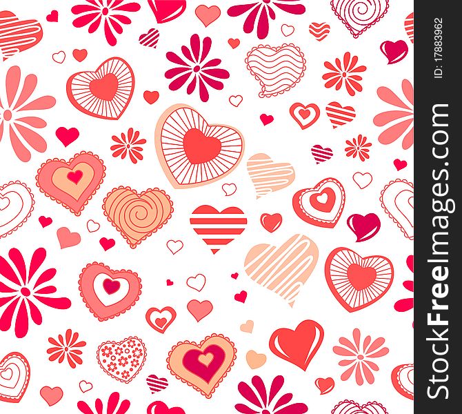 Seamless background with different contour red hearts. Seamless background with different contour red hearts