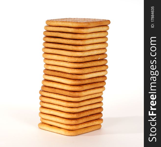 Stack of cookies closeup, isolated on a white background