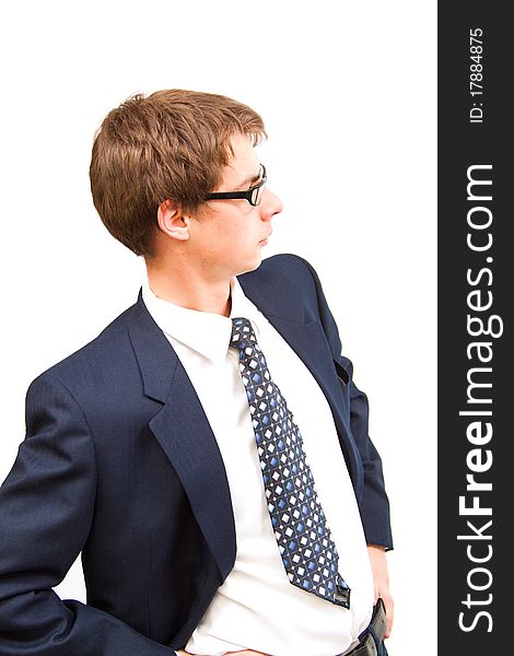 Portrait of a handsome man isolated on a white background.  Fresh, masculine male looking relaxed far away. The concept of this picture is: people, men, business, businesspeople, businessmen, portraits. Portrait of a handsome man isolated on a white background.  Fresh, masculine male looking relaxed far away. The concept of this picture is: people, men, business, businesspeople, businessmen, portraits