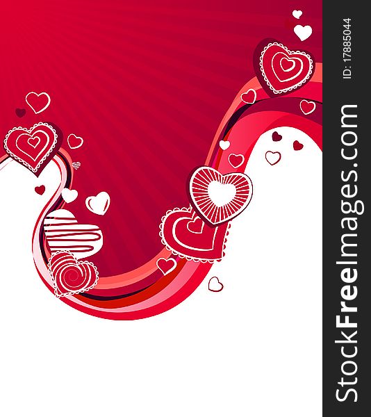 Red stylized hearts on abstract wavy background. Red stylized hearts on abstract wavy background