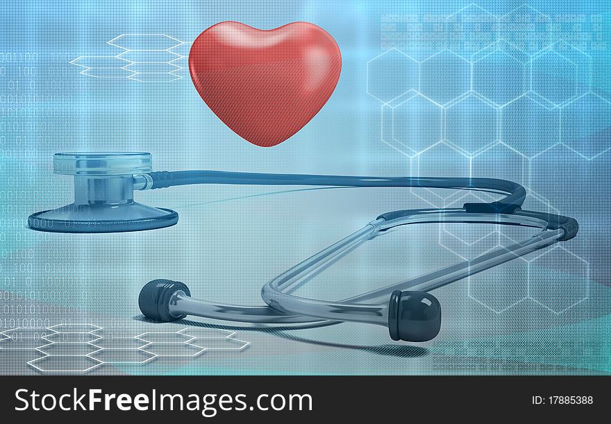 Digital illustration of a stethoscope and heart