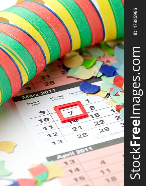 Calendar for rosenmontag german carnival